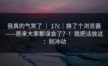 我真的气笑了 ｜ 17c｜换了个浏览器——原来大家都误会了？！我把话放这：别冲动