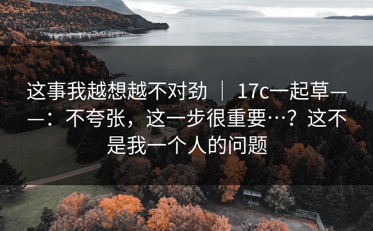 这事我越想越不对劲 ｜ 17c一起草——：不夸张，这一步很重要…？这不是我一个人的问题  第1张